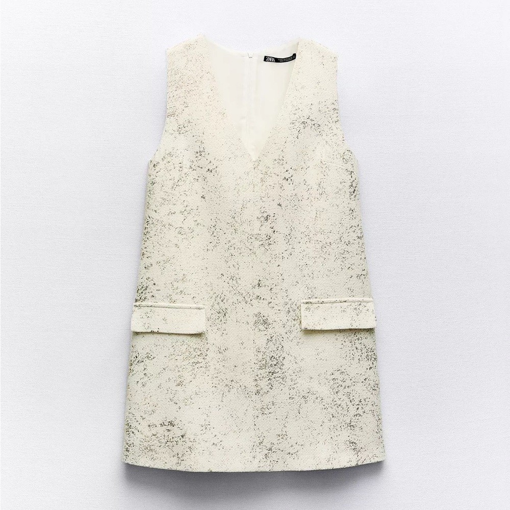 ZARA White Sleeveless Dress with Gold Detail